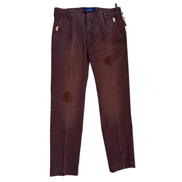 Entre Amis NEW Men's Size 34 Burgundy Twill Distressed Chino Pants 34x29 - Picture 1 of 10